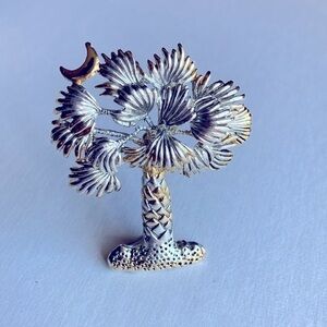 Vintage Palm Tree Brooch Pin Pendant Silver Gold Tone Moon Signed By Best